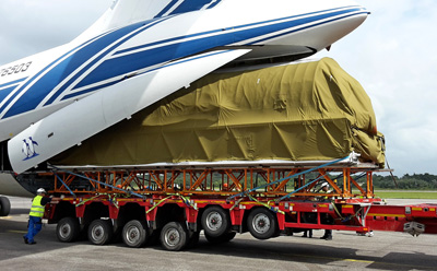 Launch Vehicle Arrives at Europe’s Spaceport Onboard Volga-Dnepr IL-76TD-90VD Freighter 